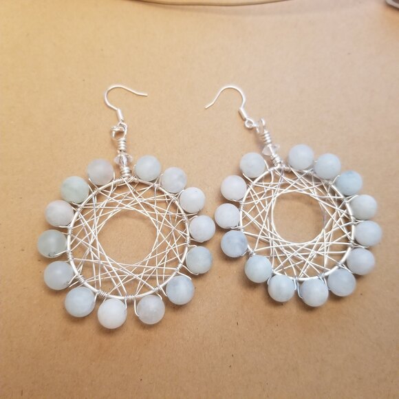 Handmade Dreamcatcher-Style Beaded Hoop Earrings - Picture 2 of 4